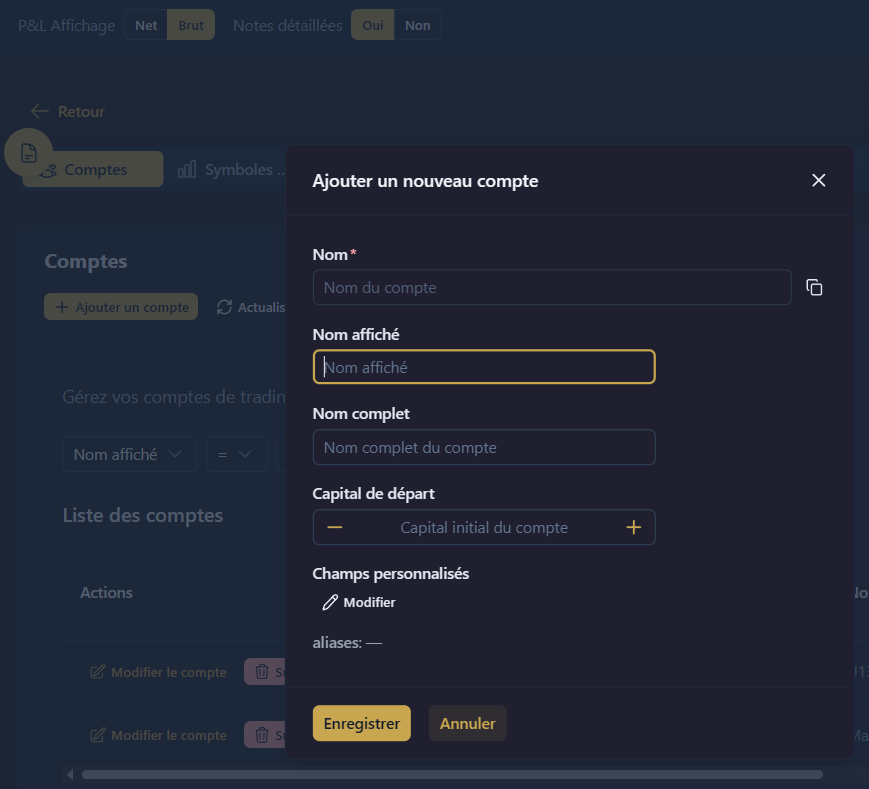 Page de création de compte