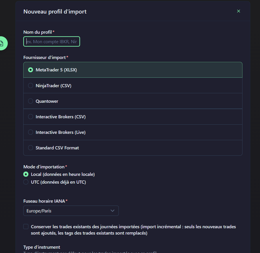 Formulaire de profil