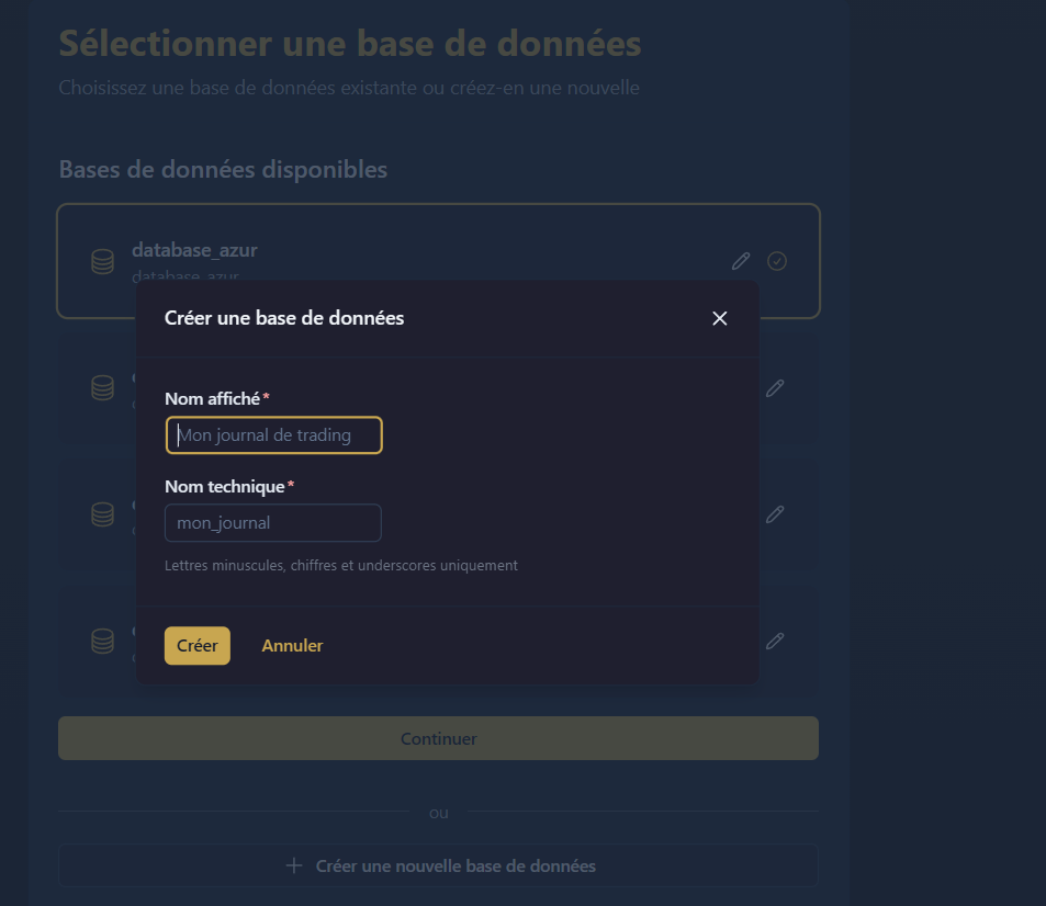 Sélection de base de données