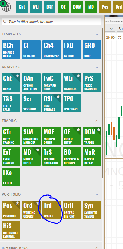Trade History window